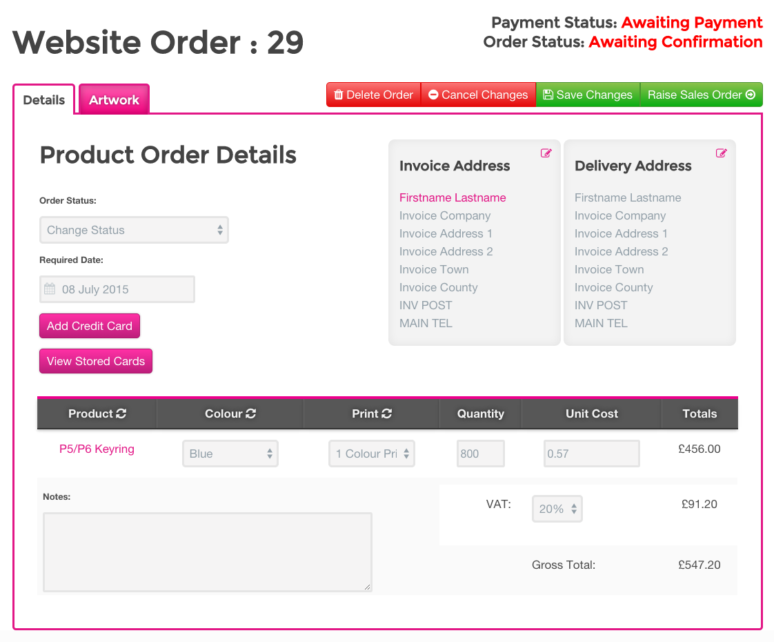 You can edit and check all details of the order before raising it as a sales order / invoice